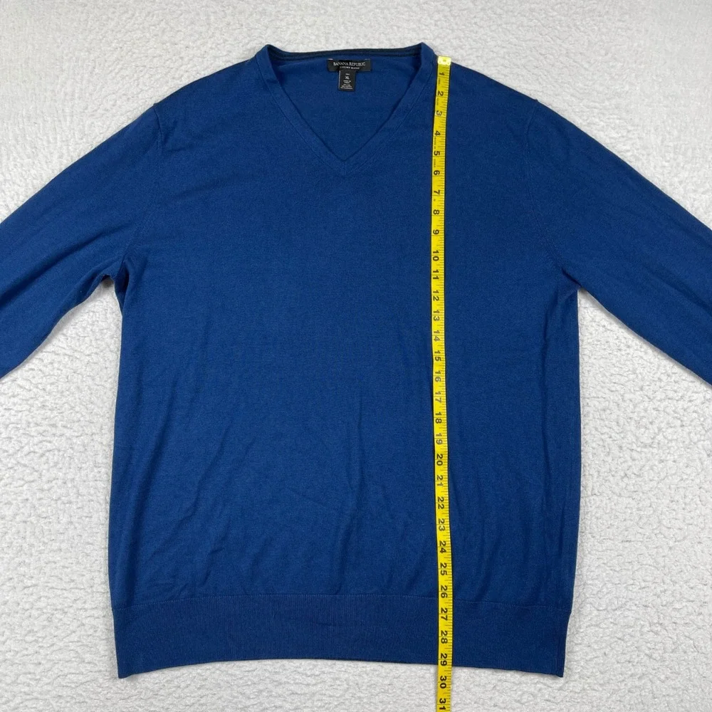 Banana Republic V-Neck Sweater Mens‎ XL Tall Blue Silk Cotton Cashmere Blend